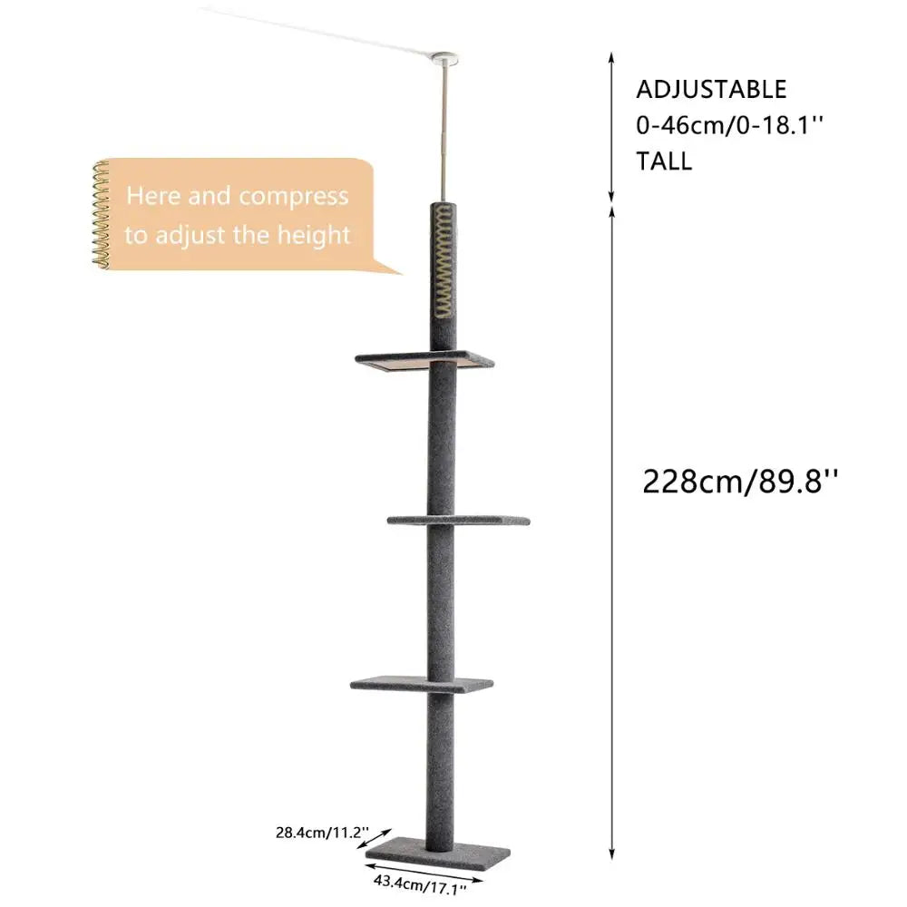 Deluxe Cat Tree Tower with Cabinet, Wooden Adjustable Height, Verti from Floor to Ceiling