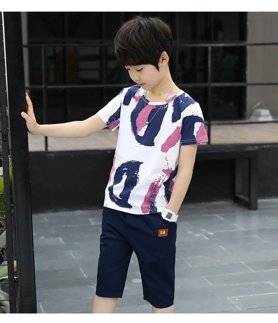 Boys Summer Clothing Set Short Sleeve Shirt and Shorts 