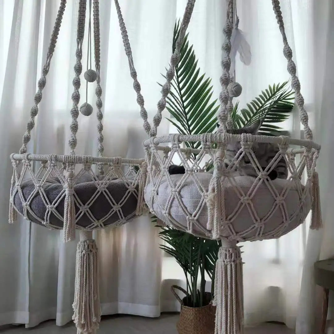 Hand-Woven Pet Hanging Hammock Cat Bed Swing Hanging Beds