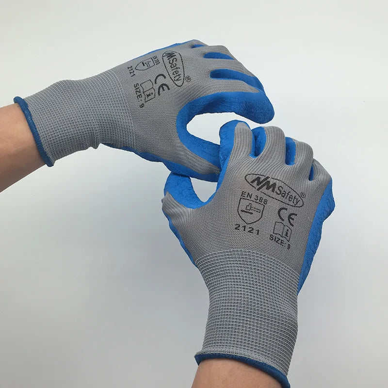 12 Pares de Guantes de látex para trabajo de seguridad para hombres o mujeres, guantes de poliéster