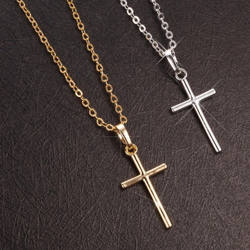 Jesus Cross Pendant for Men Women Gold Color Crystal Necklace