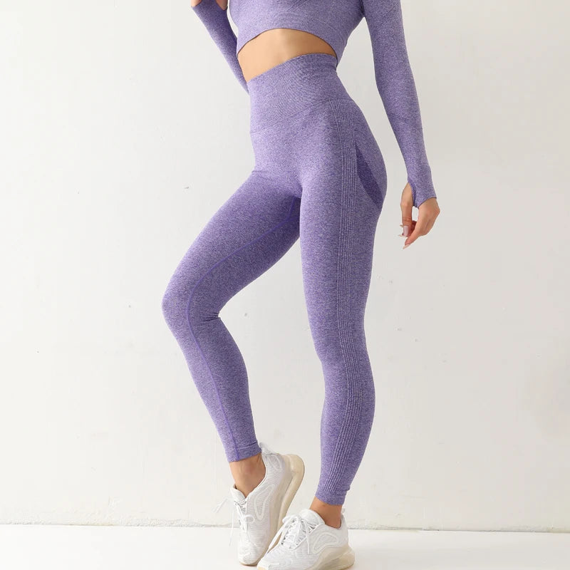 Mallas deportivas sin costuras para mujer, Leggings de cintura alta, elásticos,