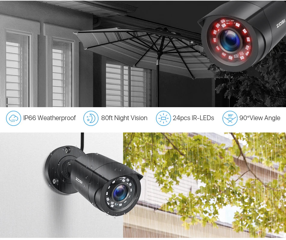 ZOSI-Sistema de videovigilancia CCTV para exteriores, videocámara de seguridad con 8 canales, 1080P, 5MP, Lite, DVR, 2/4/6/8 piezas, 2MP, con cable, día/noche