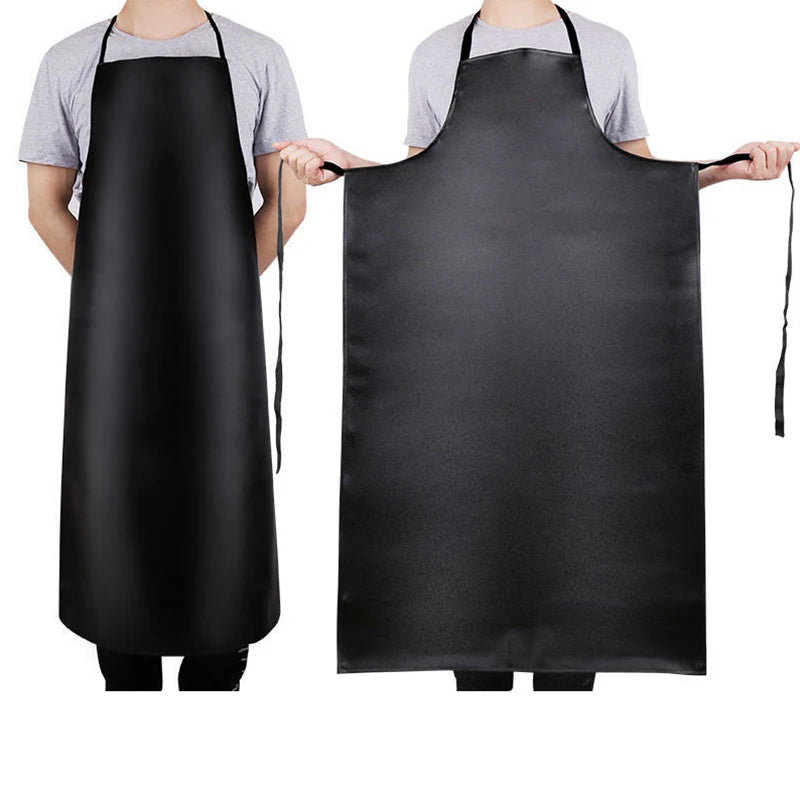 Delantal de cuero PU impermeable, alargador grueso, antiincrustante, a prueba de aceite, para restaurante, cocina, Chef, color negro, 1 unidad