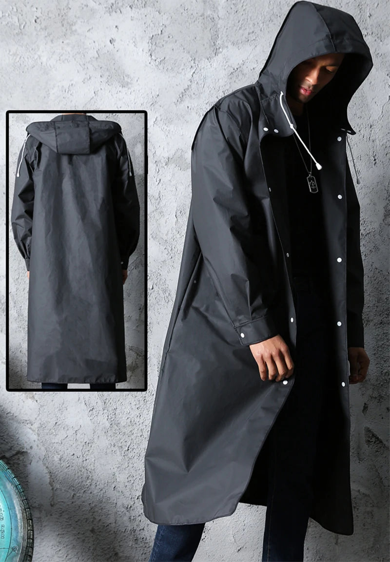 Adult Waterproof Long Raincoat Outdoor Hooded Rain Coat 