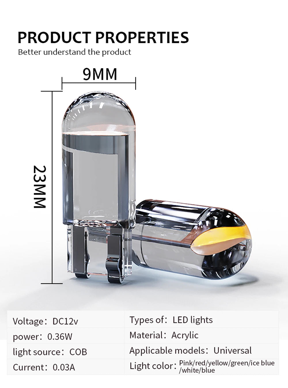 Crystal COB Led Car Light White Automobile License Plate Lamp 