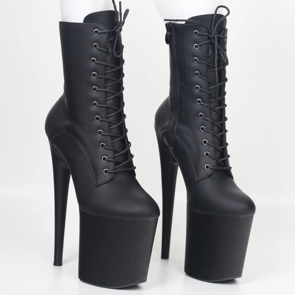 JIALUOWEI-Botas de plataforma de tacón alto extremo de 20CM, botines con cordon