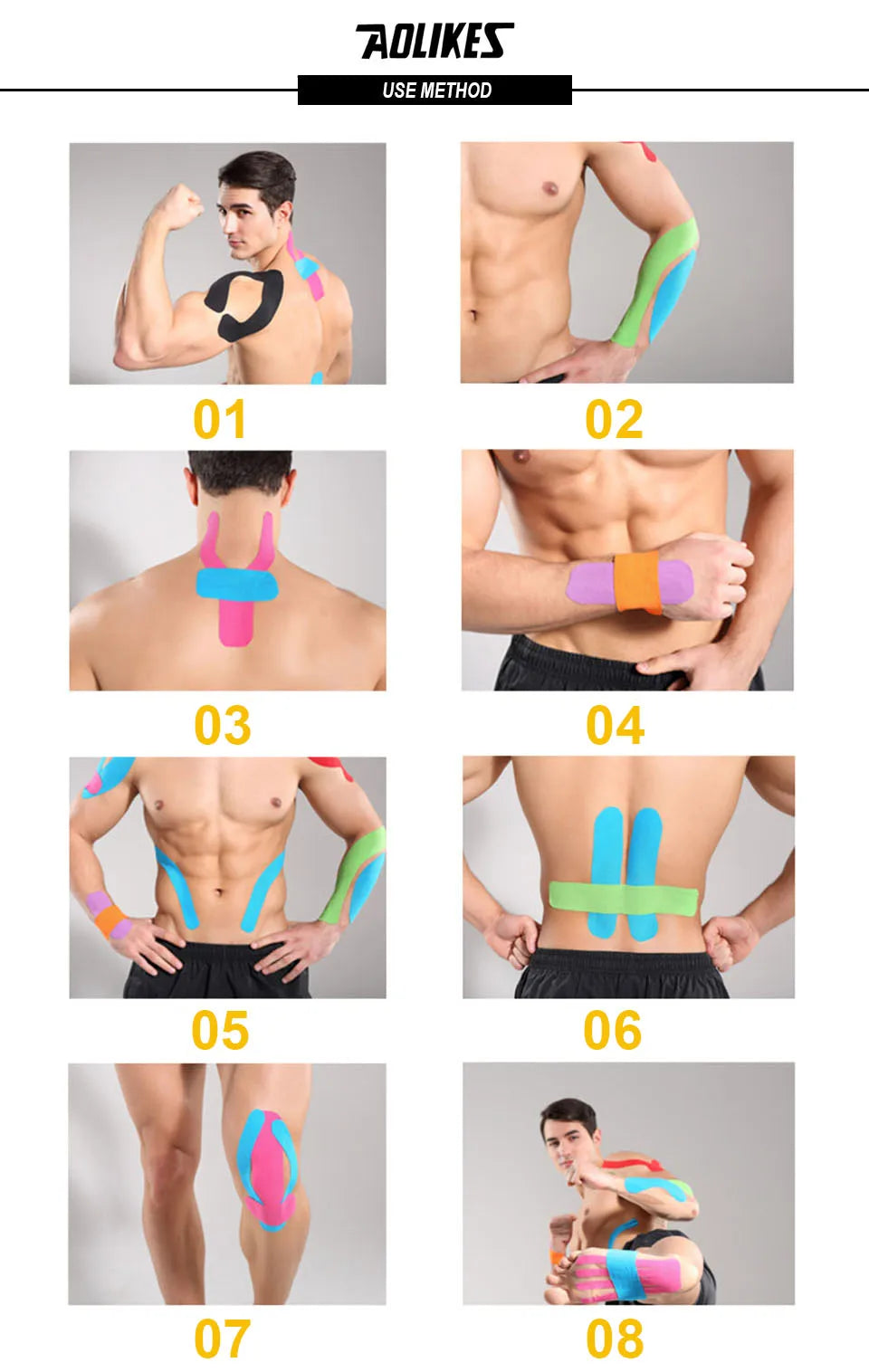 AOLIKES Kinesiology Tape Sports Bands Waterproof and Breathable 