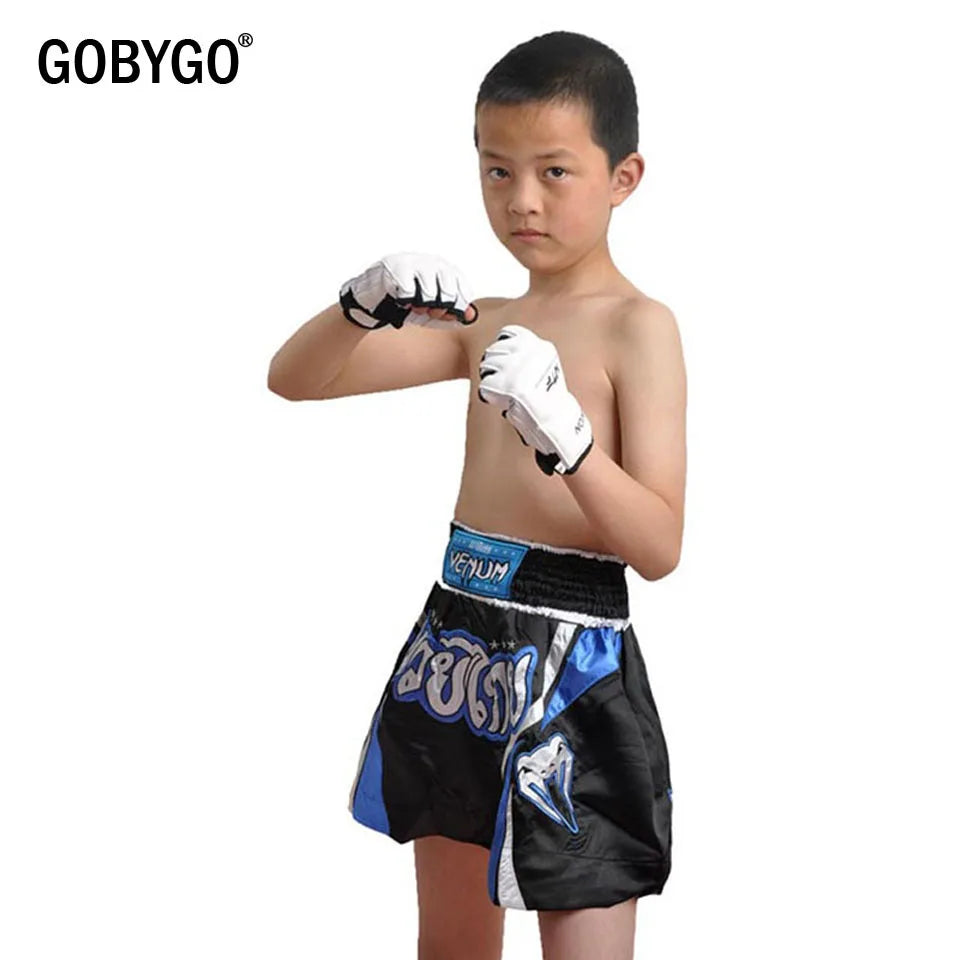 GOBYGO-guantes de boxeo de medio dedo para niños, Protector de manos de cuero PU para entrenamiento de boxeo, Fitness, Taekwondo