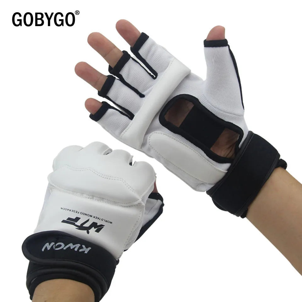 GOBYGO-guantes de boxeo de medio dedo para niños, Protector de manos de cuero PU para entrenamiento de boxeo, Fitness, Taekwondo