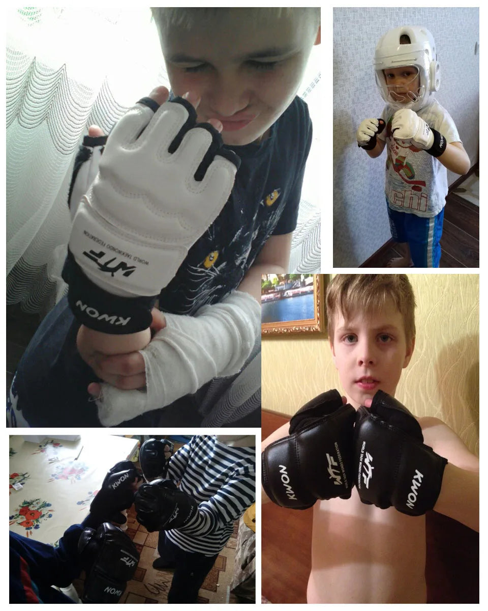 GOBYGO-guantes de boxeo de medio dedo para niños, Protector de manos de cuero PU para entrenamiento de boxeo, Fitness, Taekwondo