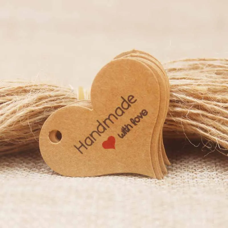 Handmade kraft paper tags with red heart, vi gift tags