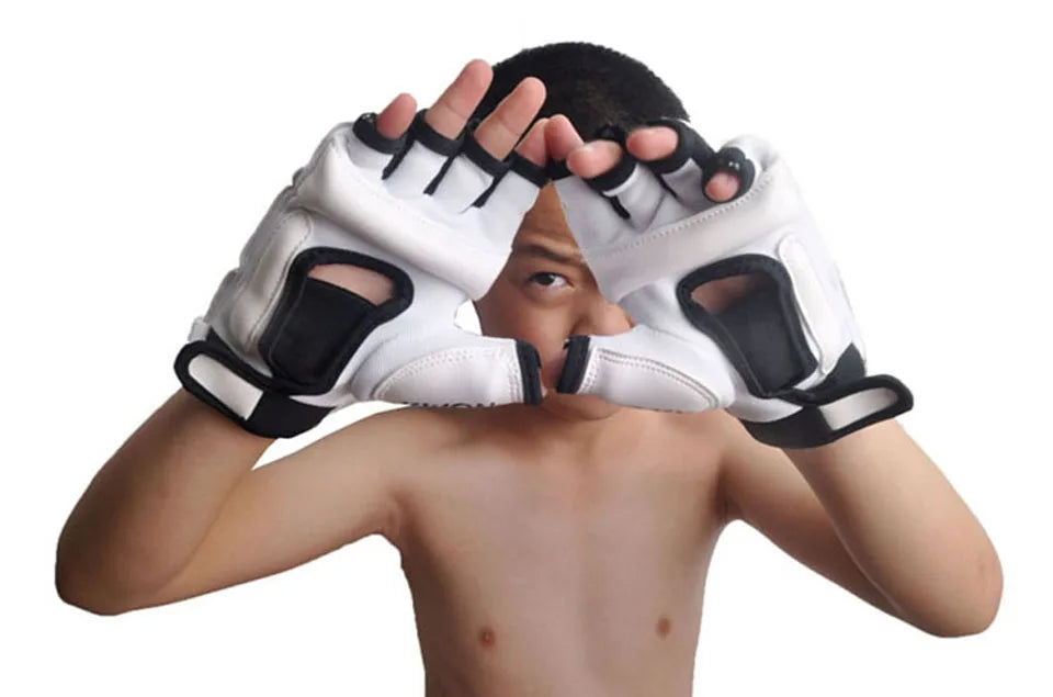 GOBYGO-guantes de boxeo de medio dedo para niños, Protector de manos de cuero PU para entrenamiento de boxeo, Fitness, Taekwondo