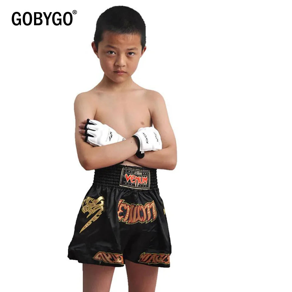 GOBYGO-guantes de boxeo de medio dedo para niños, Protector de manos de cuero PU para entrenamiento de boxeo, Fitness, Taekwondo