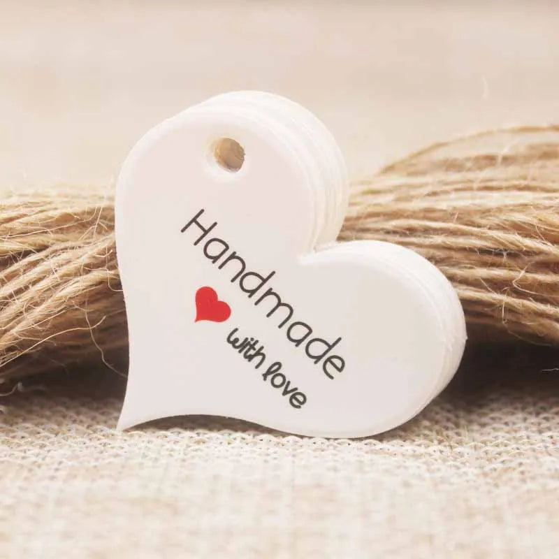 Handmade kraft paper tags with red heart, vi gift tags