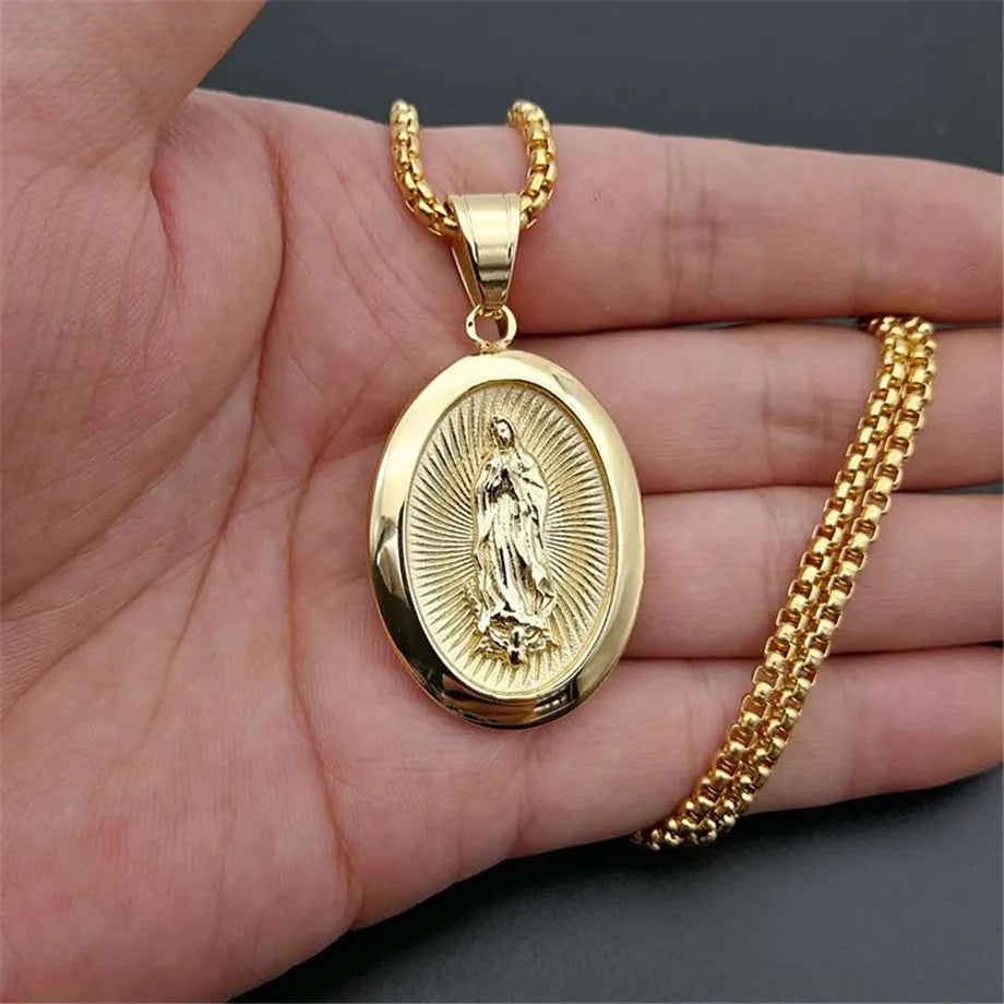 Virgin Mary Necklaces for Women Gold Color Stainless Steel Chain 