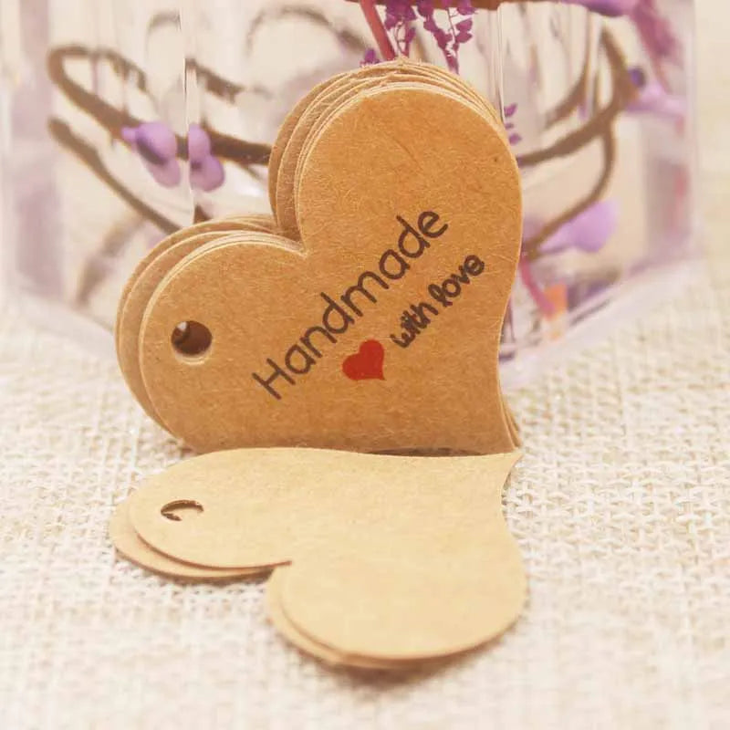 Handmade kraft paper tags with red heart, vi gift tags