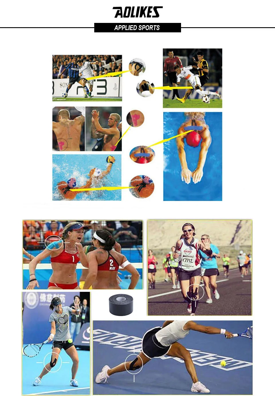 AOLIKES Kinesiology Tape Sports Bands Waterproof and Breathable 