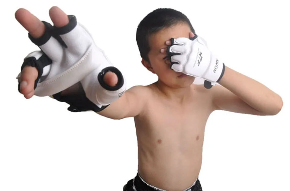 GOBYGO-guantes de boxeo de medio dedo para niños, Protector de manos de cuero PU para entrenamiento de boxeo, Fitness, Taekwondo