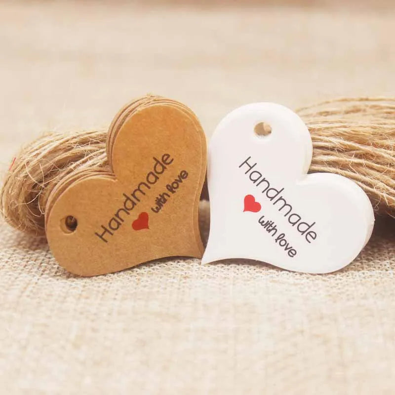 Handmade kraft paper tags with red heart, vi gift tags
