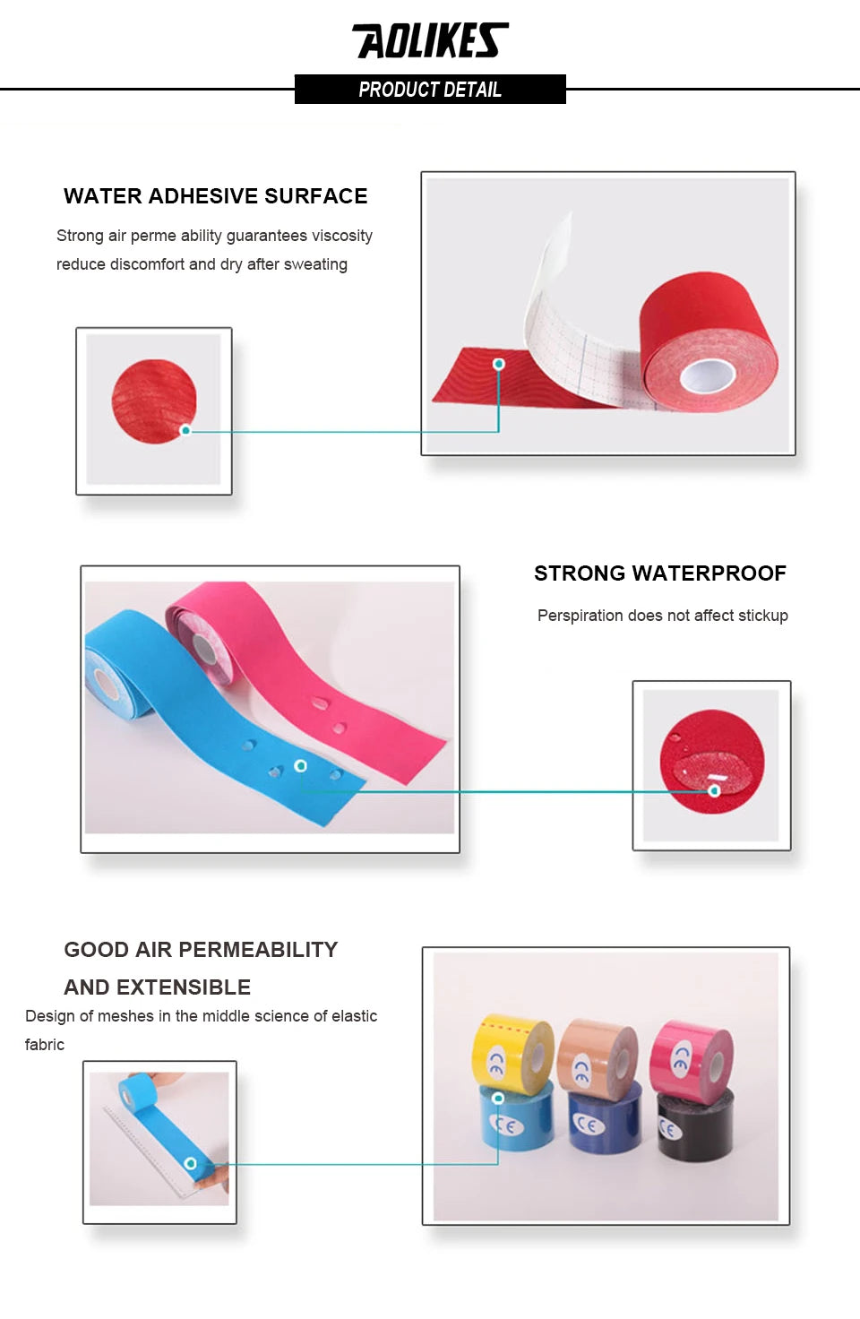 AOLIKES Kinesiology Tape Sports Bands Waterproof and Breathable 