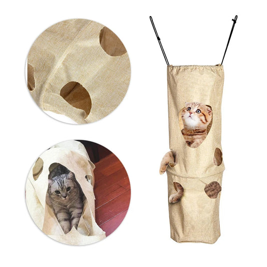 Cat Toys Bag with Holes Hanging Sack with Holes Funny Pet Tunnel Spacious Kitten Tent Portable Creative Cat House.