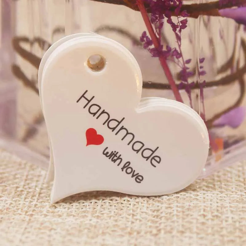 Handmade kraft paper tags with red heart, vi gift tags