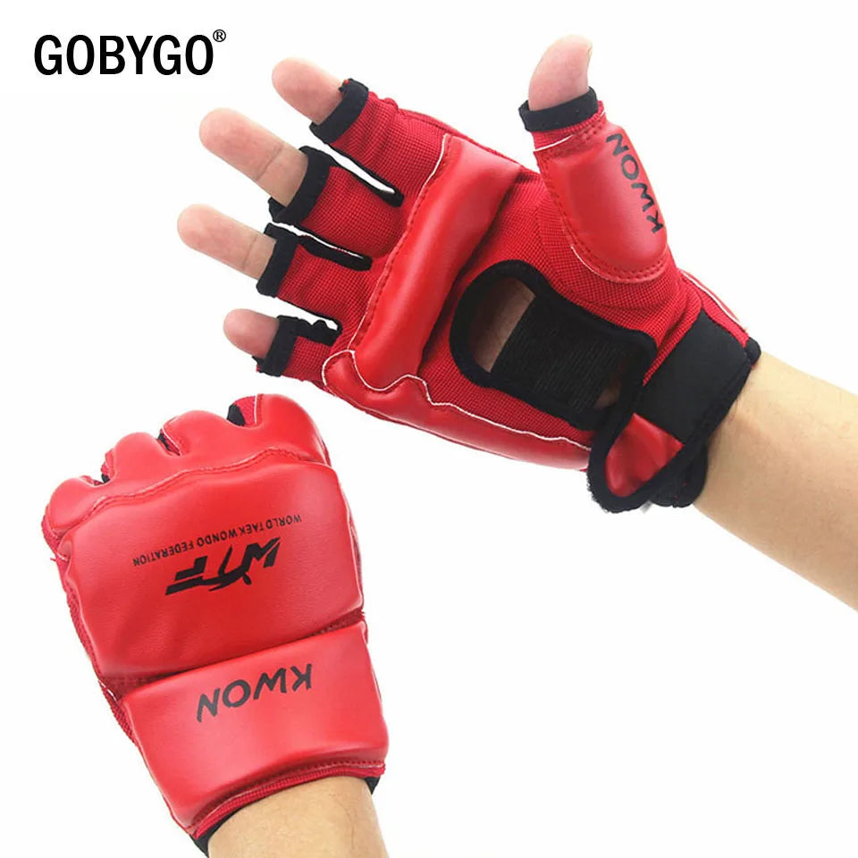 GOBYGO-guantes de boxeo de medio dedo para niños, Protector de manos de cuero PU para entrenamiento de boxeo, Fitness, Taekwondo