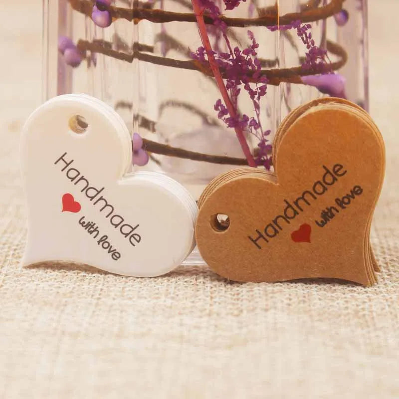 Handmade kraft paper tags with red heart, vi gift tags