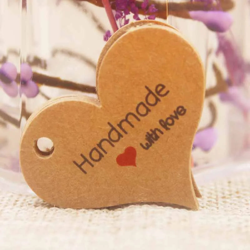 Handmade kraft paper tags with red heart, vi gift tags