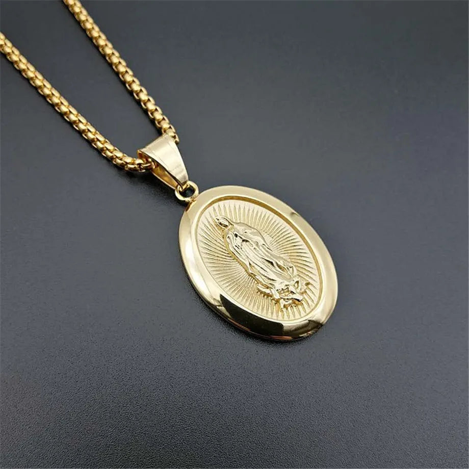 Collares de la virgen maría para mujer, cadena de acero inoxidable de Color dor