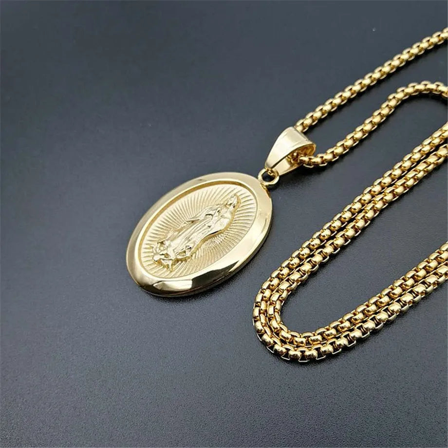 Collares de la virgen maría para mujer, cadena de acero inoxidable de Color dor