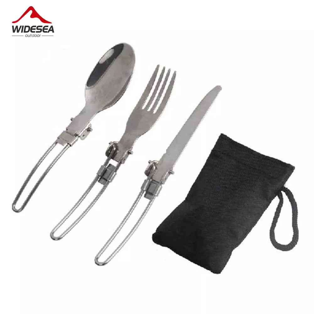 Juego de cubiertos plegables de acero inoxidable para exteriores, Juego de 3 piezas, cuchara, tenedor, cuchillo, vajilla para acampar y viajar, envío gratis