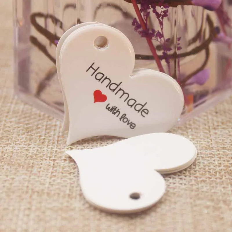 Handmade kraft paper tags with red heart, vi gift tags