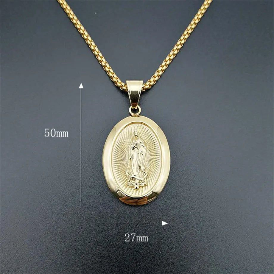 Collares de la virgen maría para mujer, cadena de acero inoxidable de Color dor
