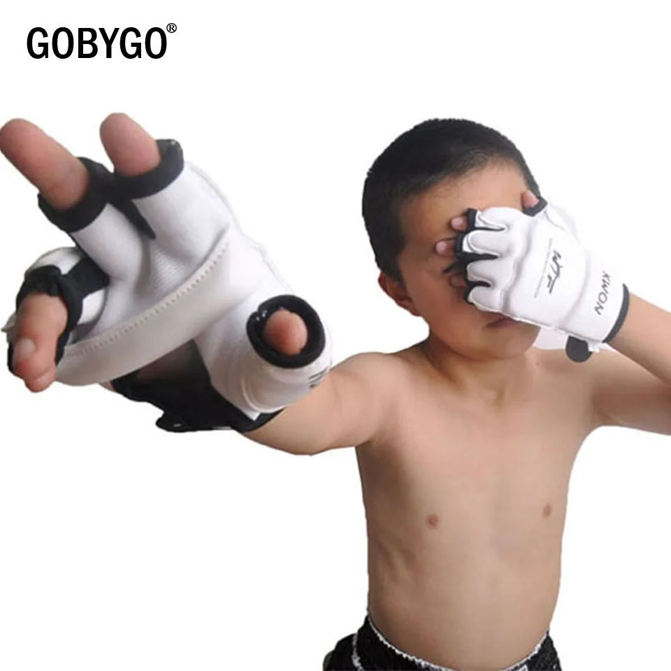 GOBYGO-guantes de boxeo de medio dedo para niños, Protector de manos de cuero PU para entrenamiento de boxeo, Fitness, Taekwondo