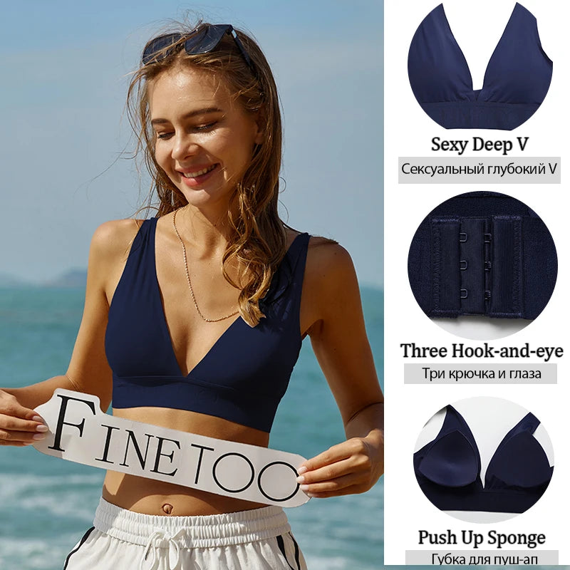 FINETOO Women's Deep V Bras Padded Tops Clothing i 