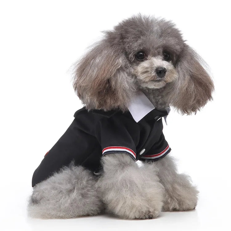 Traje de chaquetas de boda azul para perros con pajarita azul, tela formal para cachorros y gatos