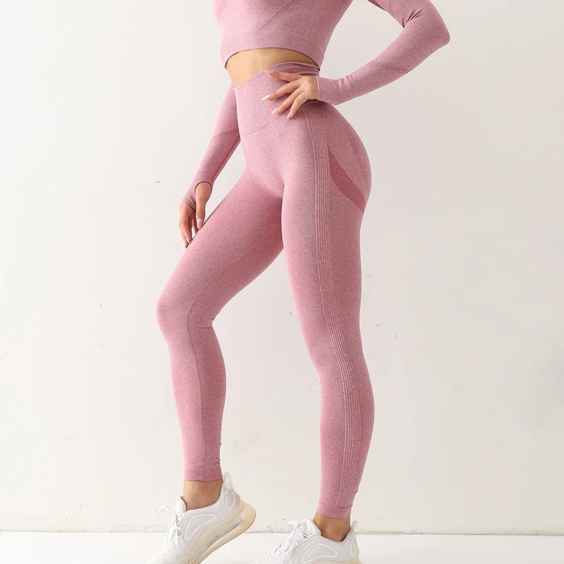 Mallas deportivas sin costuras para mujer, Leggings de cintura alta, elásticos,