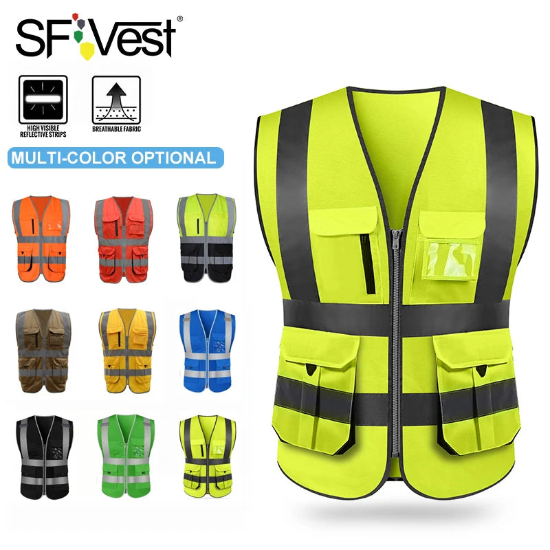 SFVest-Chaleco de seguridad reflectante de alta visibilidad para hombre, ropa de