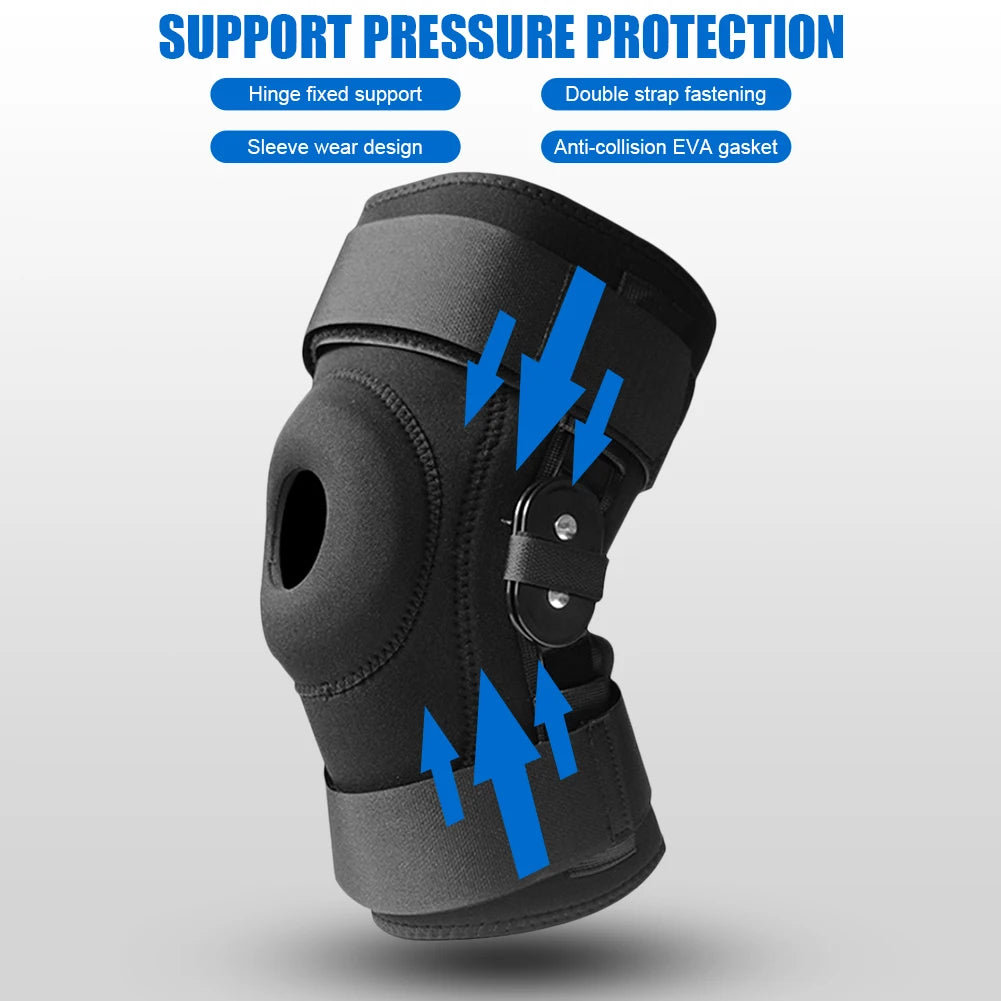 Hinged Knee Brace Lateral Patella Stabilizer Support with Strap, Alm 