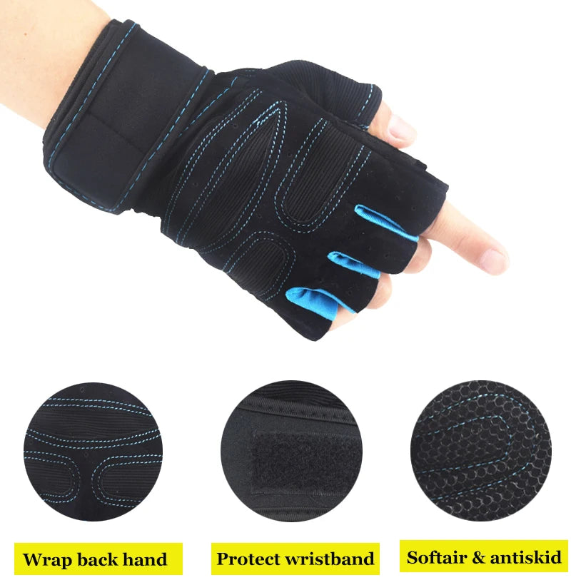 Guantes de medio dedo antideslizantes para hombre y mujer, manoplas transpirable