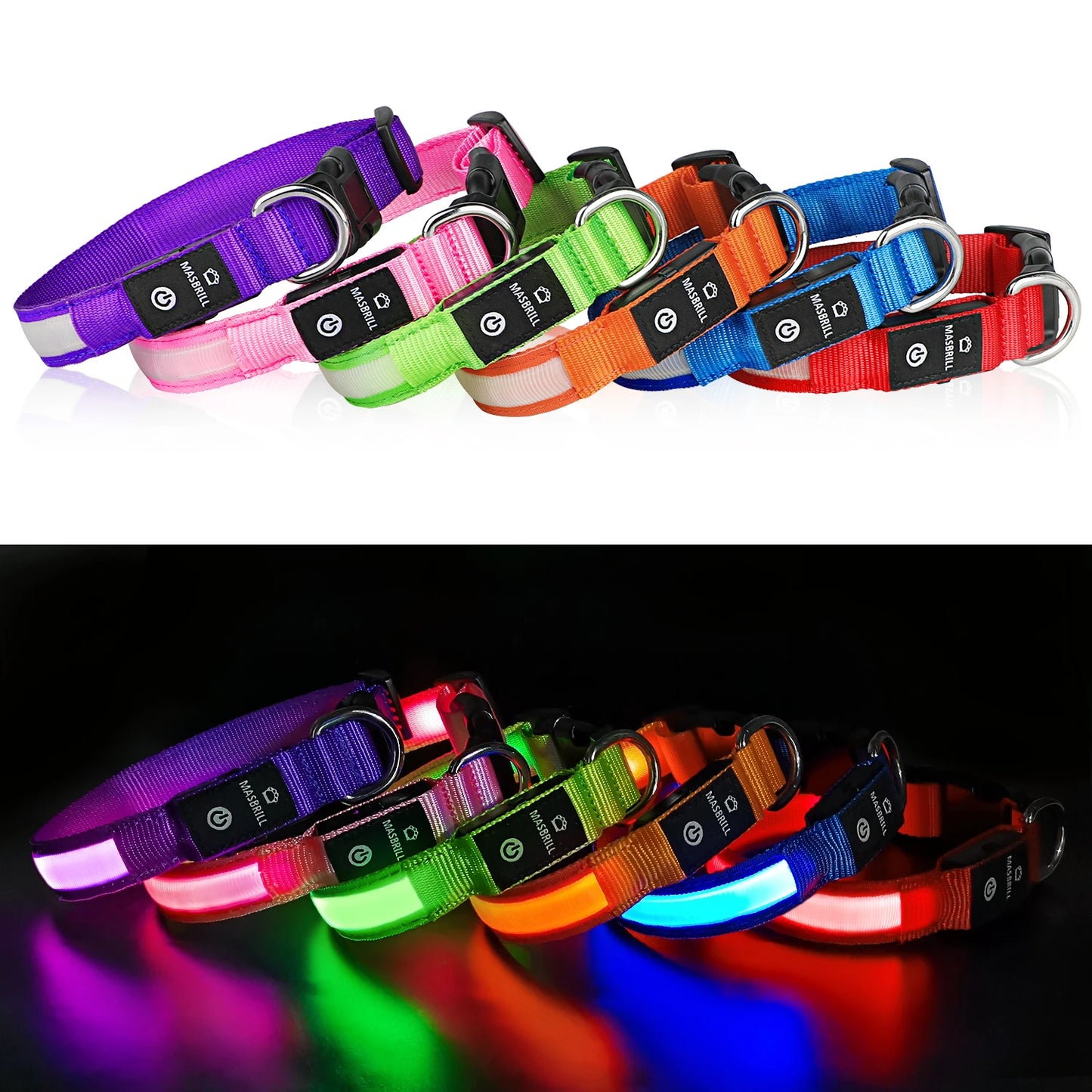 MASBRILL Dog Collar Adjustable Tactical Dogs Collars Pet Luminous Flashing Collar