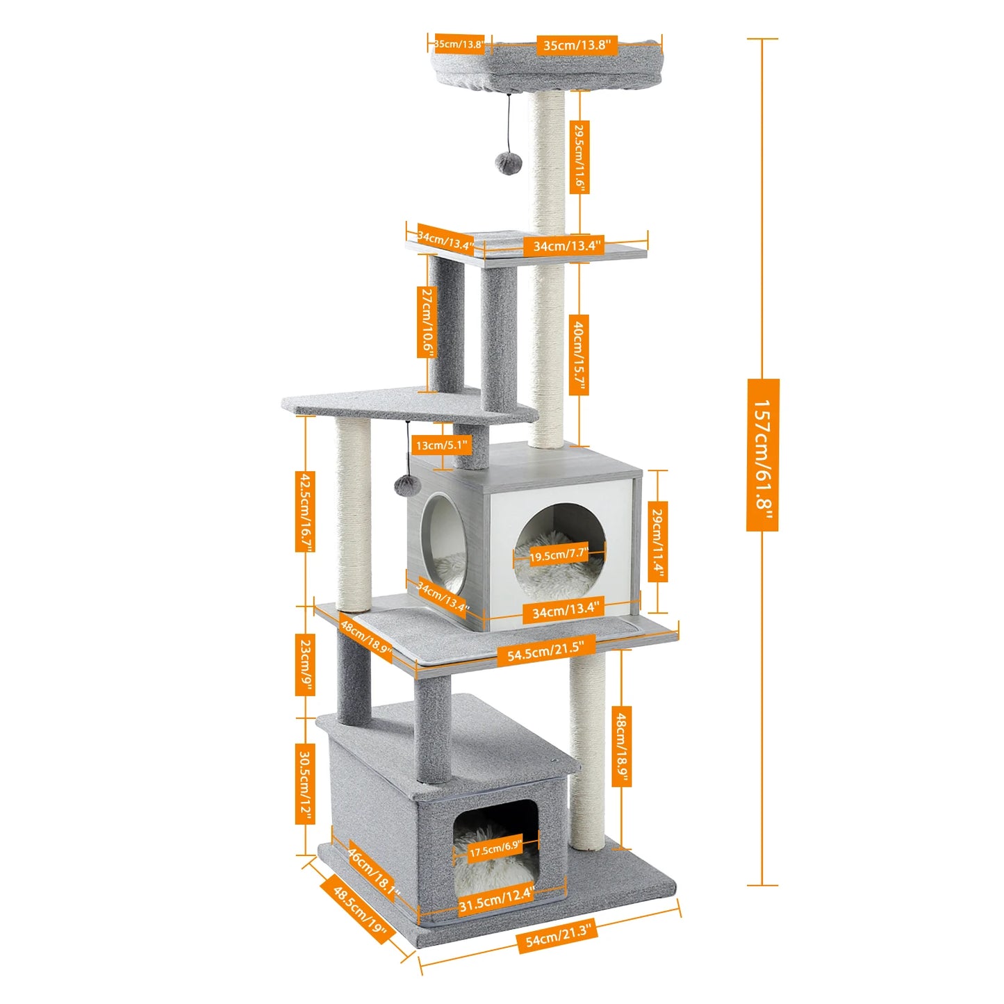 Deluxe Cat Tree Tower with Cabinet, Wooden Adjustable Height, Verti from Floor to Ceiling