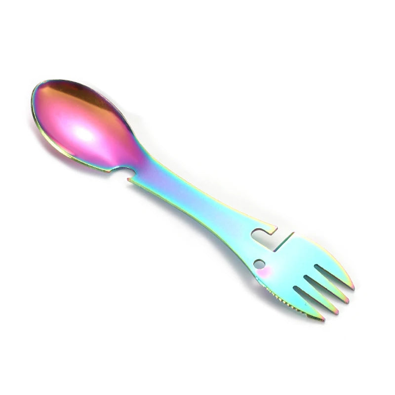 Herramientas de supervivencia al aire libre 5 en 1, Kit EDC multifuncional para acampar, práctico tenedor, cuchillo, cuchara, Abrebotellas/latas