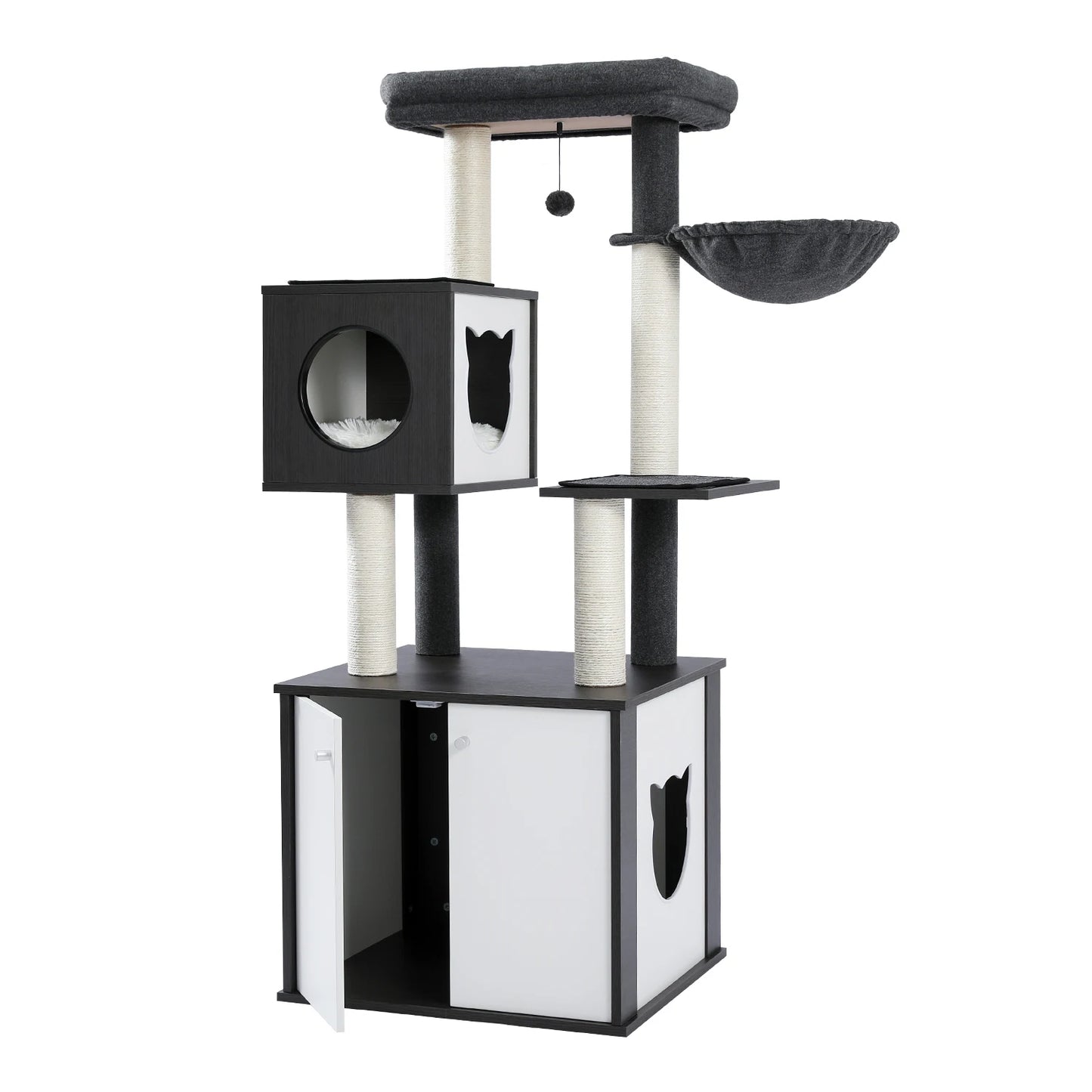 Deluxe Cat Tree Tower with Cabinet, Wooden Adjustable Height, Verti from Floor to Ceiling