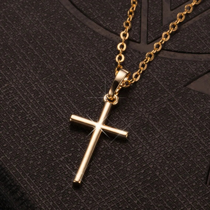 Jesus Cross Pendant for Men Women Gold Color Crystal Necklace