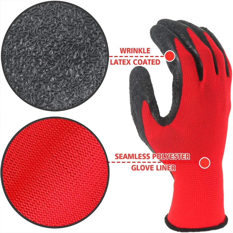 12 Pares de Guantes de látex para trabajo de seguridad para hombres o mujeres, guantes de poliéster