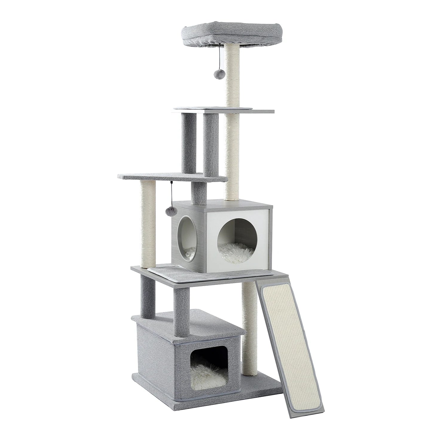 Deluxe Cat Tree Tower with Cabinet, Wooden Adjustable Height, Verti from Floor to Ceiling