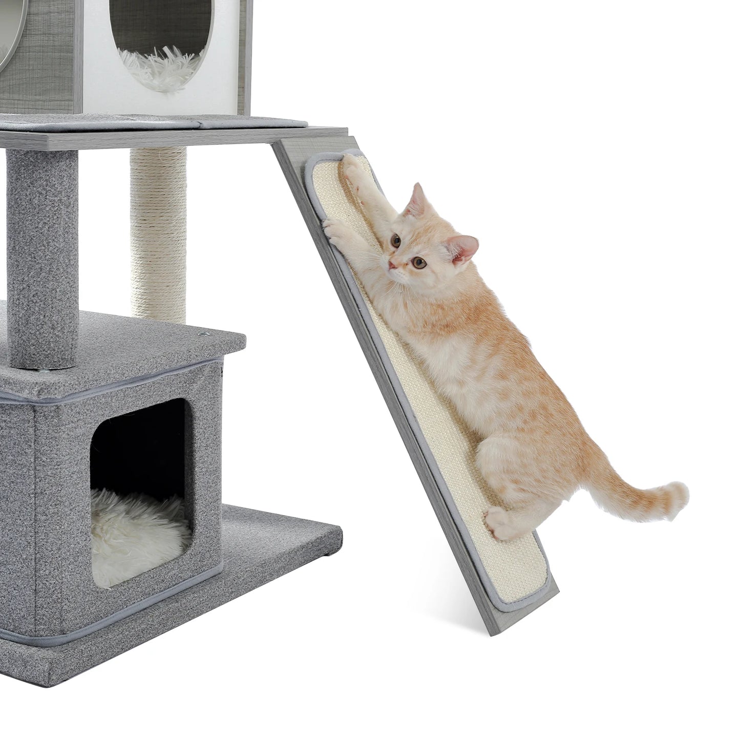 Deluxe Cat Tree Tower with Cabinet, Wooden Adjustable Height, Verti from Floor to Ceiling